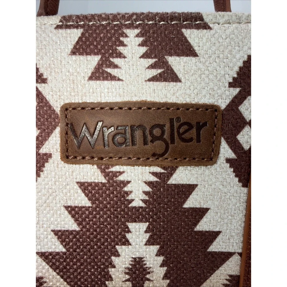 Wrangler Western Aztec Pattern Tote Bag Brown Beige Top Handle & Strap Women - Picture 2 of 16